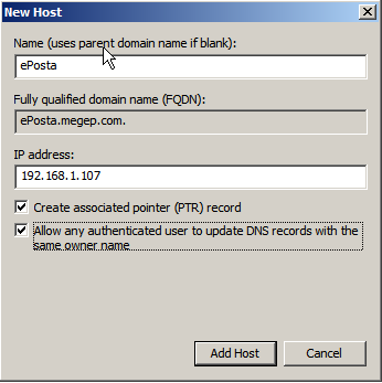 Bilgisayar adını eposta ve IP adresi (192.168.1.107) olacak şekilde düzenleyin. Resim 3.