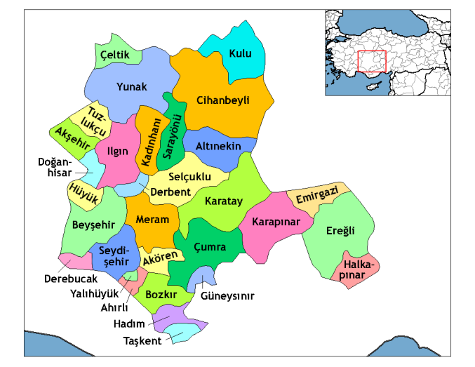 İLE YÖNELİK FAYDALI BİLGİLER; KONYA Topraklarının büyük bir bölümü İç Anadolu Bölgesinde, bir bölümü de Akdeniz Bölgesinde bulunan Konya nın etrafı Ankara, Eskişehir, Afyon, Isparta, Antalya,