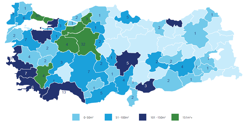 PERAKENDE / Türkiye nin AVM Haritası Türkiye Genelinde AVM lerin Bölgesel Dağılımı ve Kiralanabilir Alan Göstergeleri* (Mart 2013) Türkiye genelinde 81 ilin 57 sinde AVM bulunmakta, bunların önemli