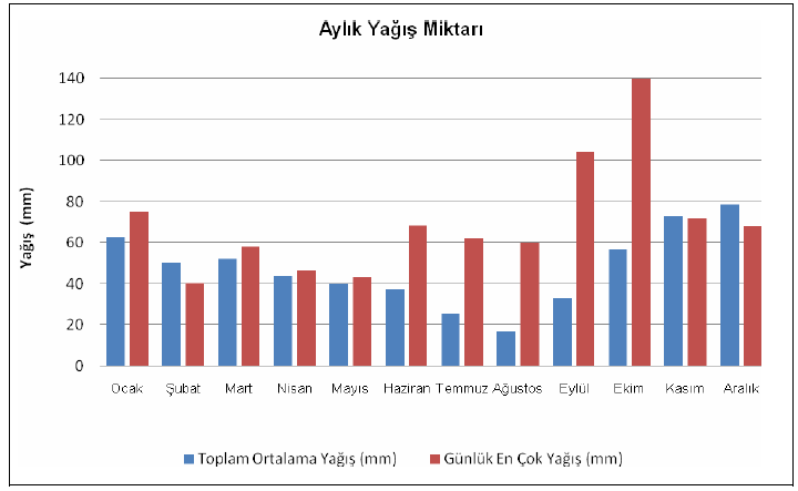 Bölgenin Yağış Dağılımı Toprağa düşen yağış türü genellikle yağmur olup kar yağısı daha azdır.