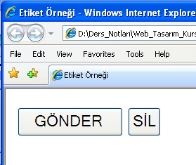 Submit (Gönder) ve Reset (Sil) Butonları: Submit butonu Form içeriğini sunucuya yollar. Value değeri kullanılarak üzerindeki yazı değiştirilebilir. Submit butonu tıklandığında form içeriğini temizler.