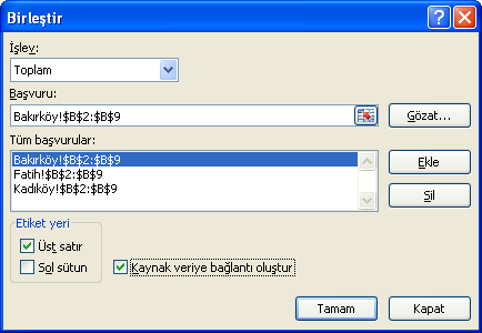 Verileri Birleştirmek Excel in birleştirme özelliği ile farklı yerlerde bulunan veriler tek bir tablo üzerinde birleştirilebilir.