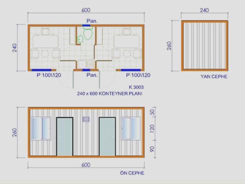 ŞANTİYE YÖNETİM BÜROSU Tasarım Koşulları Büro mahallerinde çalışan kişi başına 4-6 m2 taban alanı uygun olup bu alan 3 m2 den küçük olmamalıdır.