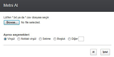 Yordam 1. Açık bir elektronik tabloda Dosya > Al seçeneklerini tıklatın. 2. Almak istediğiniz resmi seçmek için Göz At düğmesini tıklatın. 3. Metin dosyasında tanımladığınız ayırıcıyı seçin.