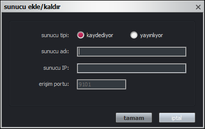 22 Çalıştırma ve ayarlar Sunucu Yönetimi Sunucu Kaydetme 1. Ana menüde Sunucu sekmesini seçin veya genel görünüm penceresinde [Sunucu] simgesine tıklayın. cihaz penceresi açılacaktır. 2.