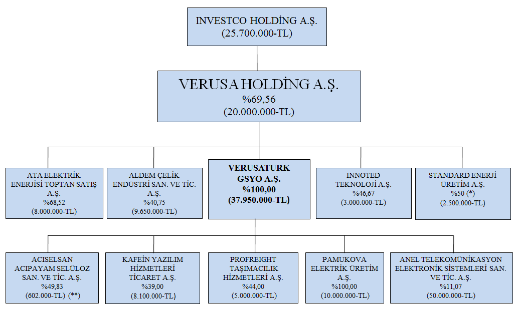 (*) 20.05.2015 tarihi itibari ile Verusa Holding in Standard Enerji Üretim A.Ş. deki pay oranı %50 den %100 e yükselmiştir. (**)Acıselsan 04.05.2015 tarihi itibariyle ödenmiş sermayesini 1.083.