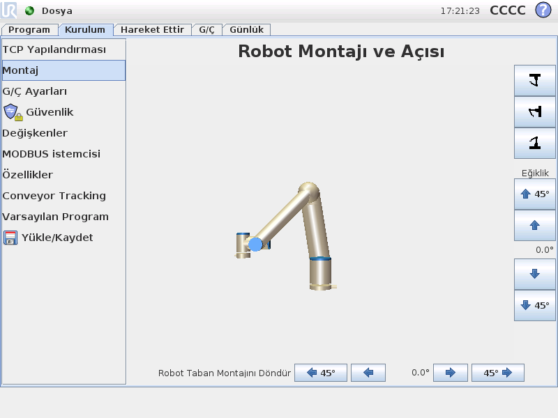 12.7 Kurulum Montaj 12.7 Kurulum Montaj Robot kolunun montajı buradan belirtilebilir. Şu iki amaca hizmet eder: 1. Robot kolunun ekranda doğru görünmesini sağlamak. 2.