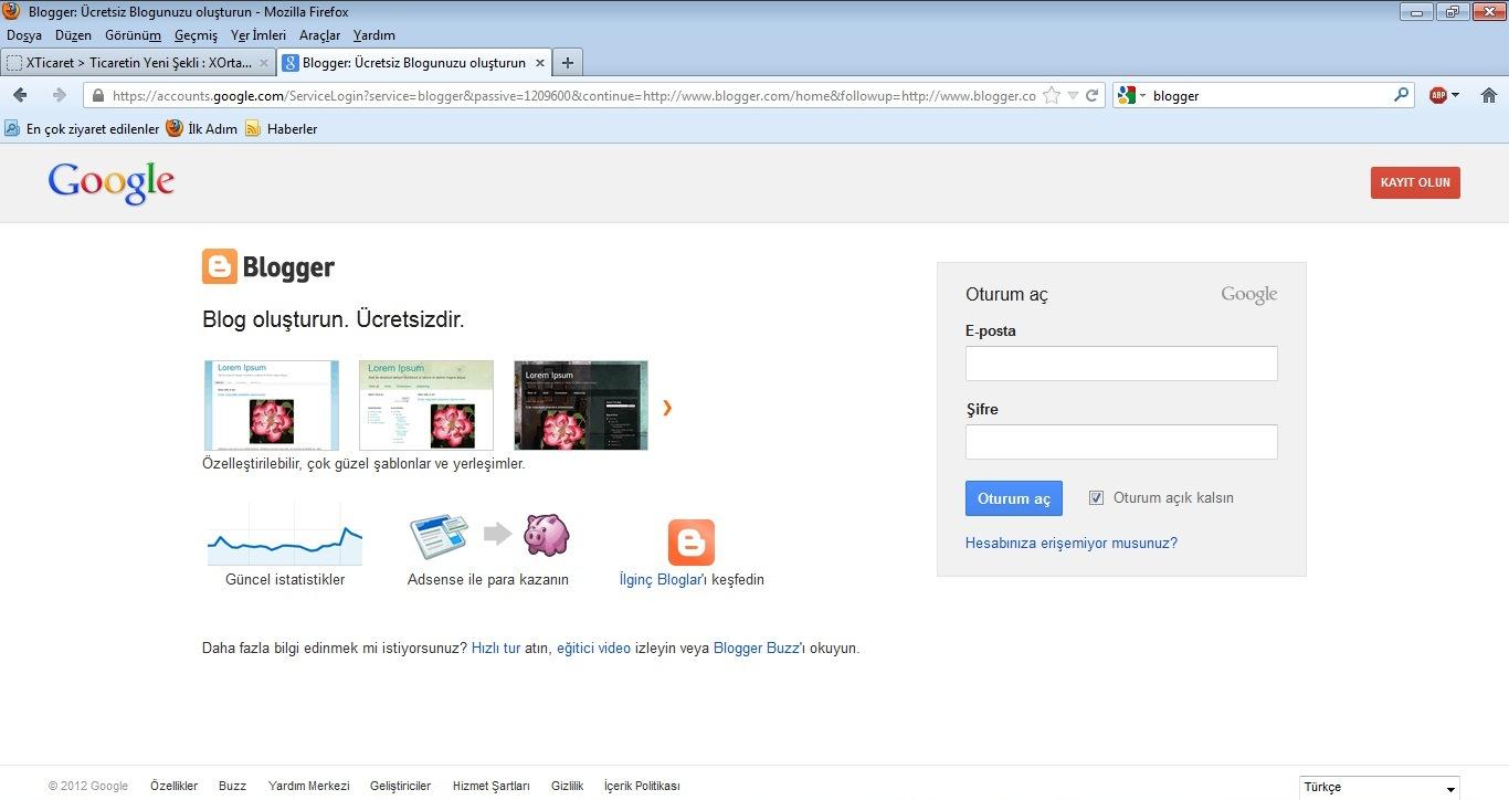Blog Açma Videosunu İzlemek İçin Tıklayınız.>>>> blogger.com Eğer bir Gmail adresiniz var ise aynı giriģ bilgileri ile Blogger a da girebilir ya da farklı bir hesap oluģturabilirsiniz.