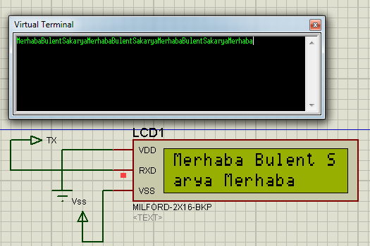 Seri LCD Uygulama 11 LCD2 VDD RXD VSS MILFORD-2X16-BKP void setup() { Serial.