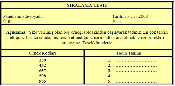 Sıralama test yöntemi değerlendirme form örneği