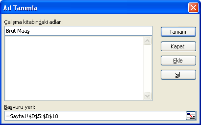 Yukarıdaki tabloda çalışanların brüt maaşları toplamı bulmak isteseydik, boş bir hücreye şu formülü girmek gerekirdi. =D5+D6+D7+D8+D9+D10 Aynı formülü şu şekilde de tanımlayabiliriz.