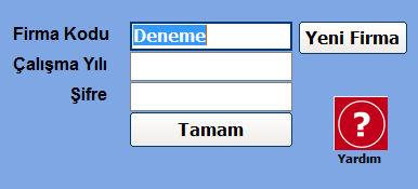 Giriş: Program ilk açıldığında karşımıza çalışmak istediğimiz firma giriş bölümü gelir. Firma Kodu: Çalışmak istediğimiz firma kodunu yazar veya çift tıklama ile kayıtlı firma listesini getiririz.