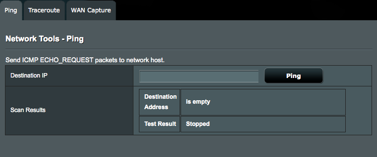 4.7 Ağ Araçları 4.7.1 Ping Bir ping testi, çoklu ICMP paketleri gönderip yanıtları dinleyerek, ASUS yönlendirici ve bir ağdaki başka bir sunucu (www.google.
