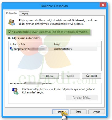 Windows 8 de Parolanız Olsa Bile Parola Girmeden Otomatik Oturum Açmak