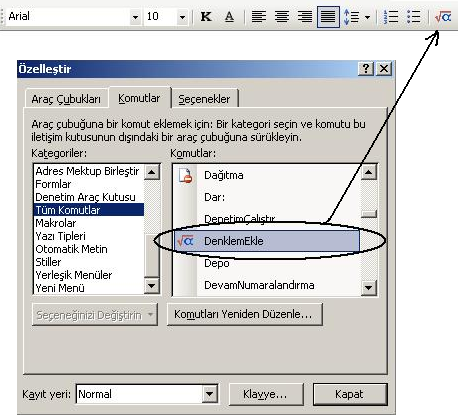 Ayrıca bu seçenek ile word de kullanılan tüm komutlara ulaşabilir, bunu araç çubuğuna sürükleyip bırakarak burada kalmasını sağlayabilirsiniz. Böylece daha rahat komutlara erişerek zaman kazanırsınız.