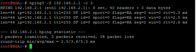 hping -c parametresi ile kullanılmazsa hping durdurulana kadar(ctrl^c) paket göndermeye devam eder, c ile kaç adet paket göndereceği belirtilir. RST Bayraklı TCP paketleri oluşturmak; Hping3 R 192.