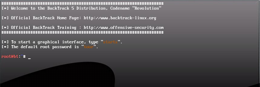 Grafik Arabirime Geçiş Tüm Linux sistemlerde, en yetkili kullanıcı root dur. Backtrack in root kullanıcısının şifresi ise toor dur.