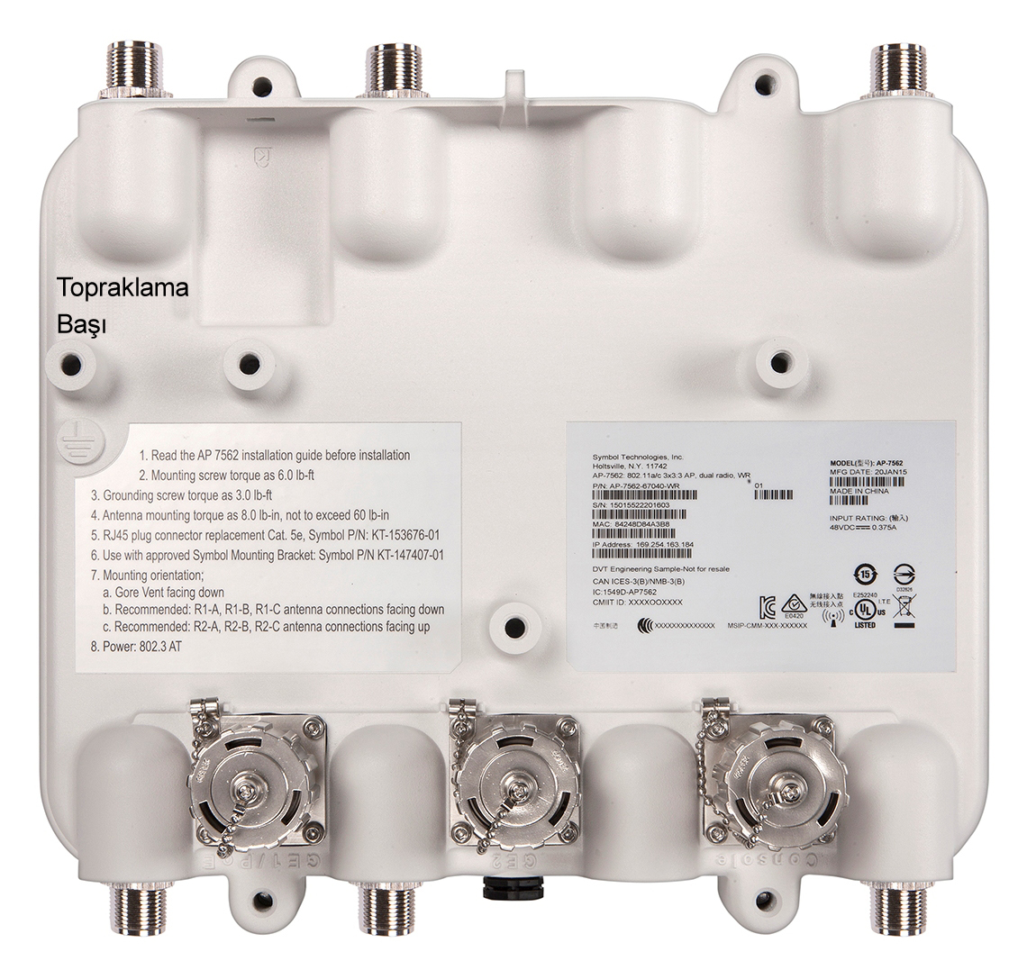 16 AP-7562 Erişim Noktası 1.10.4 AP-7562 Topraklama Başı Topraklama başı, Erişim Noktası'nın altındaki GND simgesinin üstünde bulunur. UYARI AP-7562 topraklama kablosu, en az No.