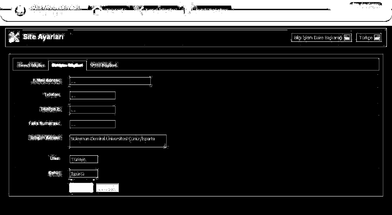 İletişim Bilgileri Sekmesi E-Mail Adresi: Biriminizin kullandığı genel e-mail(e-posta) adresi.