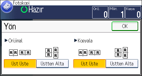 Dubleks Kopyalama Orijinal ve Kopya Yönünü Belirleme Orijinal iki taraflıysa veya kağıdın her iki tarafına da kopya istiyorsanız, orijinallerin ve kopyaların yönünü seçin.