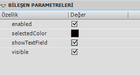 1.4.3. ColorPicker ColorPicker bileşeni, kullanıcının renk listesinden bir renk seçmesine olanak sağlar. ColorPicker bileşeninin varsayılan modu, kare düğmede tek bir renk gösterir.