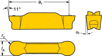 orout 1 ve 2 kenarlı - Kesici uçlar A orout 1 ve 2 kenarlı Profil işleme orout 1 ve 2 kenarlı - Kesici uçlar Düşük ilerleme Toleranslar, (): -RM l a = +0.10/0 (+.004/0) r c = ±0.10 (±.