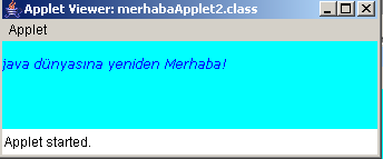 1 // merhabaapplet.java 2 // ilk applet programımızda renkler ve yazılar. 3 4 // Java packages 5 import java.awt.*; // tüm çizim sınıflarını dahil ediyoruz 6 import javax.swing.