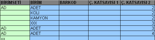 *İkinci ekran ilk satırın devamıdır. d) Fiyat Listesi için Veri Girişi Excel Template dizini altında bulunan excel şablonlarından PLG2_RECEIVER_SENDER_101_D_SatışFiyatListesi.