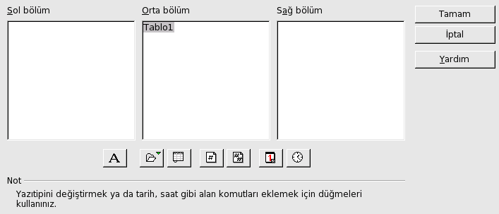 OpenOffice.org Calc ile Sayfaları Formatlamak Ön tanımlı başlık bilgilerinde, sadece tablonuzun ismi görünmektedir.