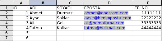 OpenOffice.org Calc Veri Kaynakları Eposta adreslerine sahip olduğunuz kişilerin tutulacağı bir.sxc uzantılı dosyaya ihtiyacımız olacak.