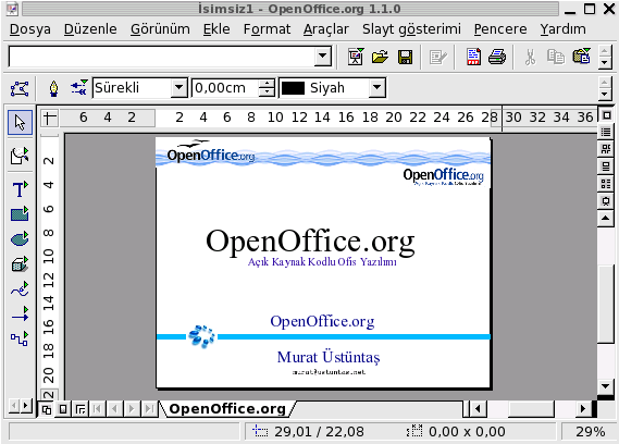OpenOffice.org Impress ile Sunu Oluşturmak Sunumun ilk sayfasını bitirdik. Şimdi ikinci bir sayfaya ihtiyacımız olacak.