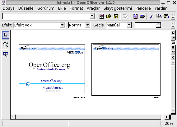 OpenOffice.org Impress ile Sunu Oluşturmak Sunum sayfalarının, sunum sırasında nasıl bir geçiş düzeni ile ilerliyeceklerini bu bölüm içinde ayarlıyabiliriz.