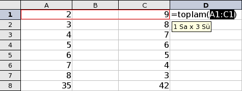 OpenOffice.org Calc ile Hesaplamalar OpenOffice.org Calc programının en çok kullanılan işlevlerinden bir tanesi hücreler içerisine yazılan değişik değerlerin toplamının alınmasıdır.