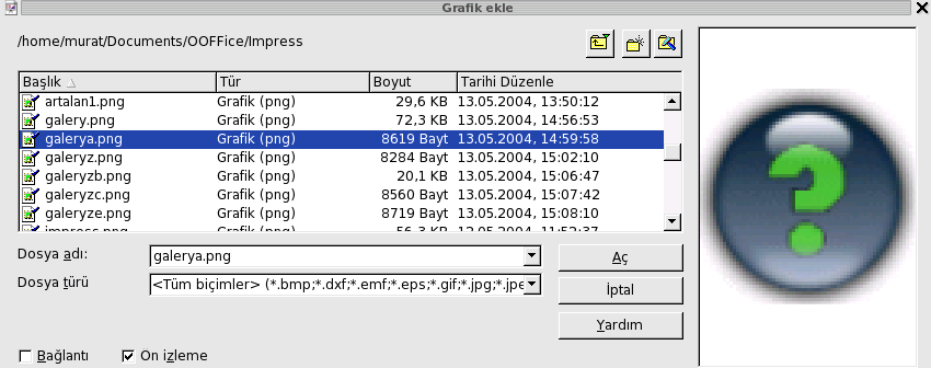 OpenOffice.org Impress ile Grafik İşlemleri Galeri haricindeki grafik dosyaları için, Ekle Grafikler yolunu izlemelisiniz.