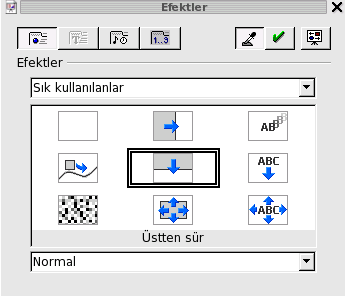 OpenOffice.org Impress ile Sunu Geçişleri Bir sunu üzerinde yer alan her nesneye efek verilebilir. Bu efeklerin etkileri her nesne için farklıdır. Birbirlerini etkilemezler.