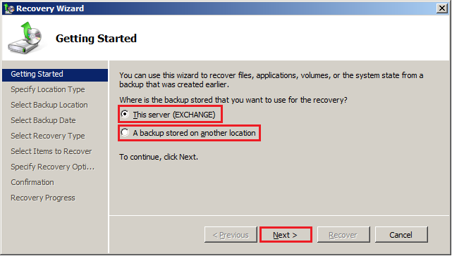 bir şekilde çalışması sağlanabilir. Bunun için öncelikle Windows Server Backup uygulamasında Kurtarma (Recover) komutu tıklanır.