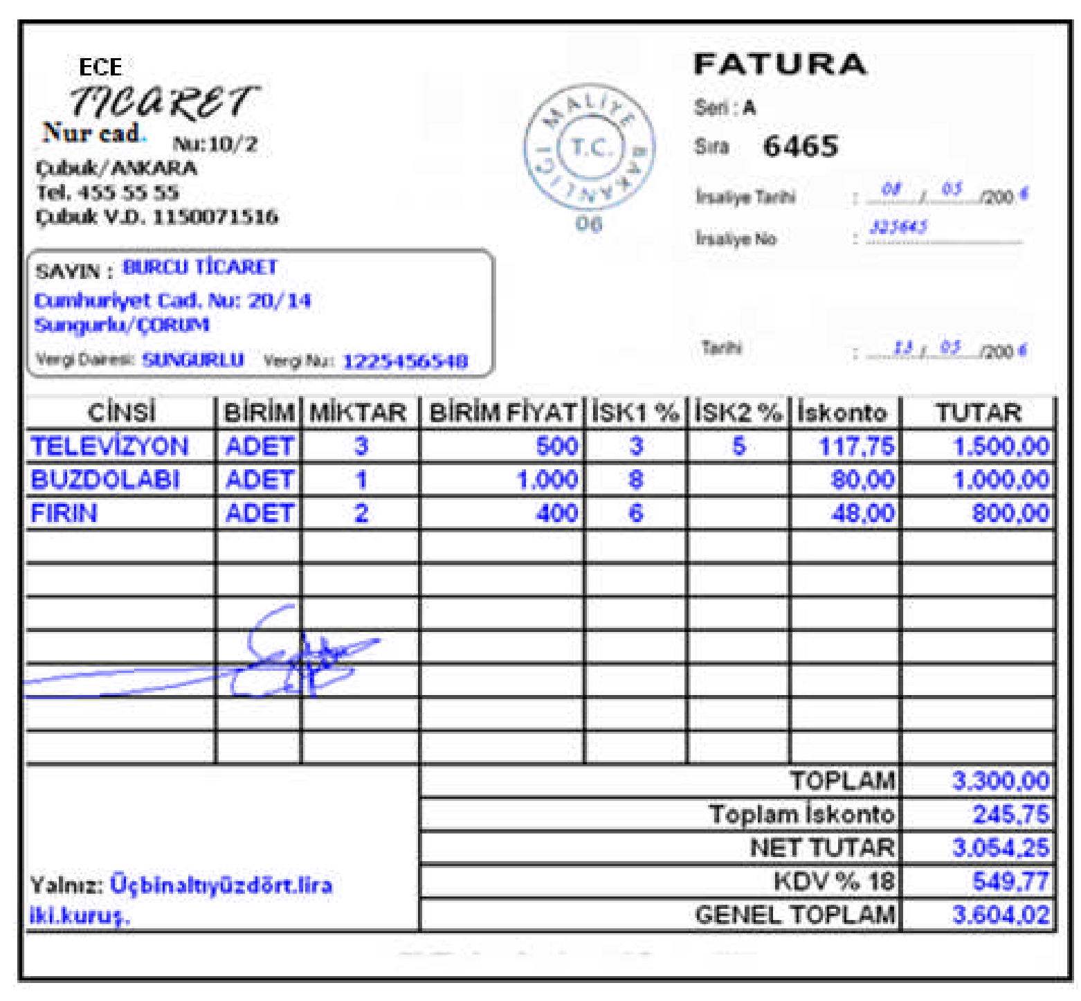 27 D-FATURA Kalem İskontosu: Satılan