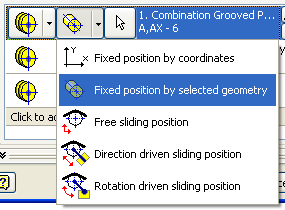 Kasnağın konumunu tanımlamak için, aşağıda gösterildiği gibi, ok düğmesini kullanarak, Fixed position by selected geometry seçeneğini