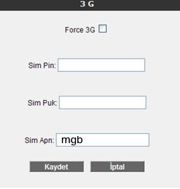 3.2.1 3G Kurulum Ayarları Router ınızın internet menusundeki 3G yi tıkladığınızda, 3G konfigürasyon sayfası çıkacaktır. Buraya tıklayarak 3G hata durumunu devreye alabilirsiniz.