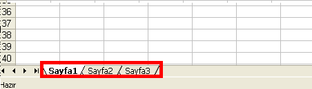 Birden Fazla Sayfa ile Çalışmak Exel de yeni bir çalışmaya başladığınızda birden fazla sayfaya sahip bir belgeye sahip oluruz.bu sayfalar arasında,pencerenin altında bulunan Sayfa 1,Sayfa 2,Sayfa 3.