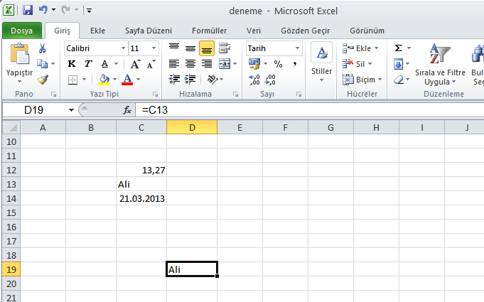 görüntülenir. MS Excel hücre başvuruları dinamiktir. Yani başvuru yapılan değer değiştiğinde ilgili hücrenin değeri de değişir.