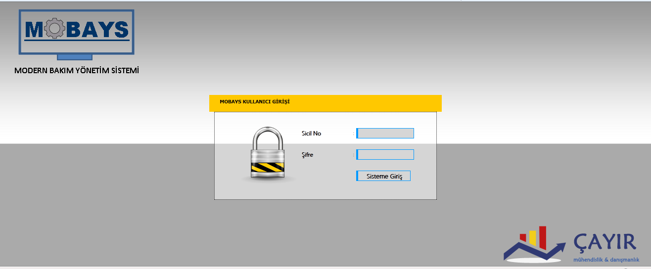 8. KOBİ ler ve Verimlilik Kongresi, 27 28 Kasım 2012 MOBAYS bakım yönetim sistemine kullanıcı kodu ve şifre ile girilmektedir. Şekil 2 de sisteme giriş ekranı görülmektedir.