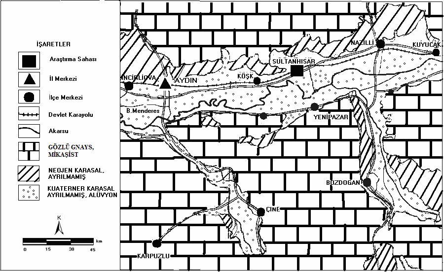 7 Sultanhisar İlçesi, tektonik hareketler sonucu çökerek oluşan Büyük Menderes ova düzlüğünün hemen kuzeyinde, ova ile Malgaç Dağı nın birleştiği noktada kurulmuştur.