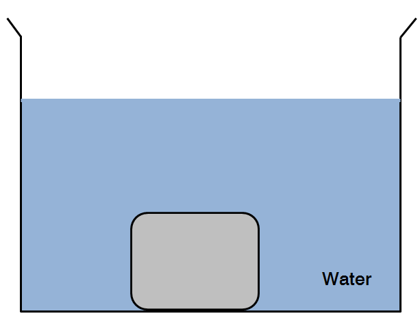 GRADE 10 40. A ferry boat is 4.0 m wide and 6.0 m long. When a truck pulls onto it, the boat sinks 10 cm in the water. PHYSICS 42. When an object released into water, it is submerged like in figure.