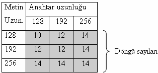 Şekil 4. AES şifreleme algoritmasının genel yapısı. Metin uzunluğu: 128, 192, 256 bit olabilir. Anahtar uzunluğu: 128, 192, 256 bit olabilir.