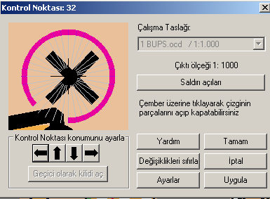 c) Haritada ayrıntılar çember çeperi veya iki hedef arasındaki pembe çizgi tarafından kapatılmış mı? Bu durumda çember çeperini veya iki hedef arası çizgiyi o noktada kesmek gerekecektir.