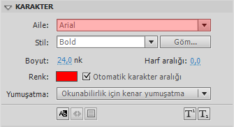 Animasyon yazılımı metinler üzerinde işlem yapmak için ayrıca bir metin menüsüne sahiptir. Gerektiğinde bu menü kullanılarak metin üzerinde düzenlemeler yapılabilir. 3.2.