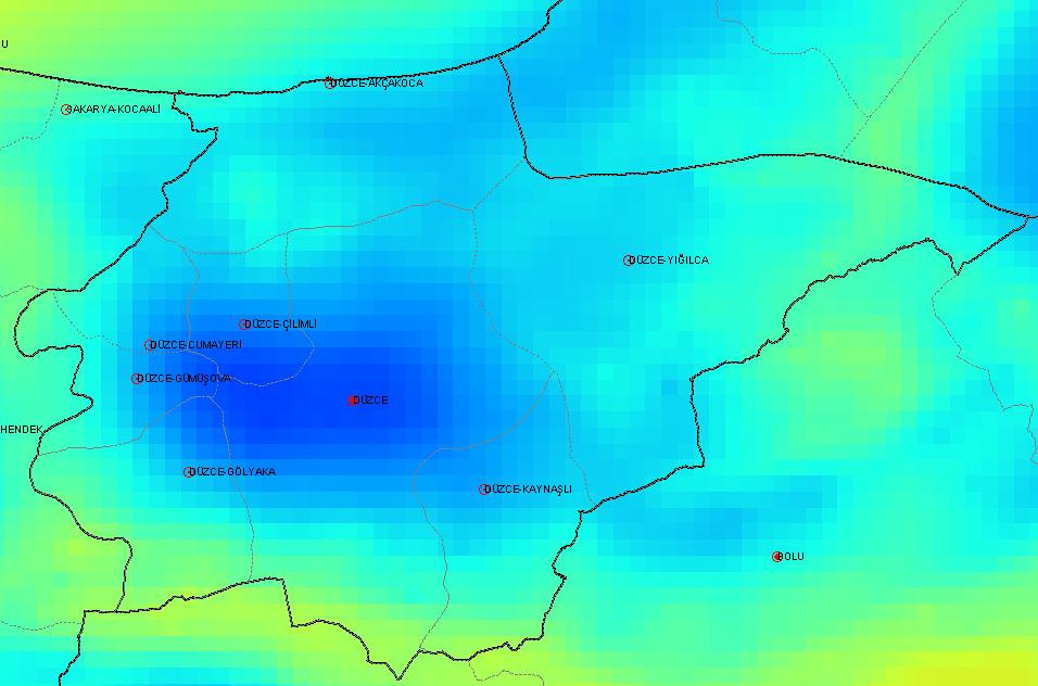 Şekil 16. Düzce İlinde Rüzgar Hızı Dağılımı T.C.