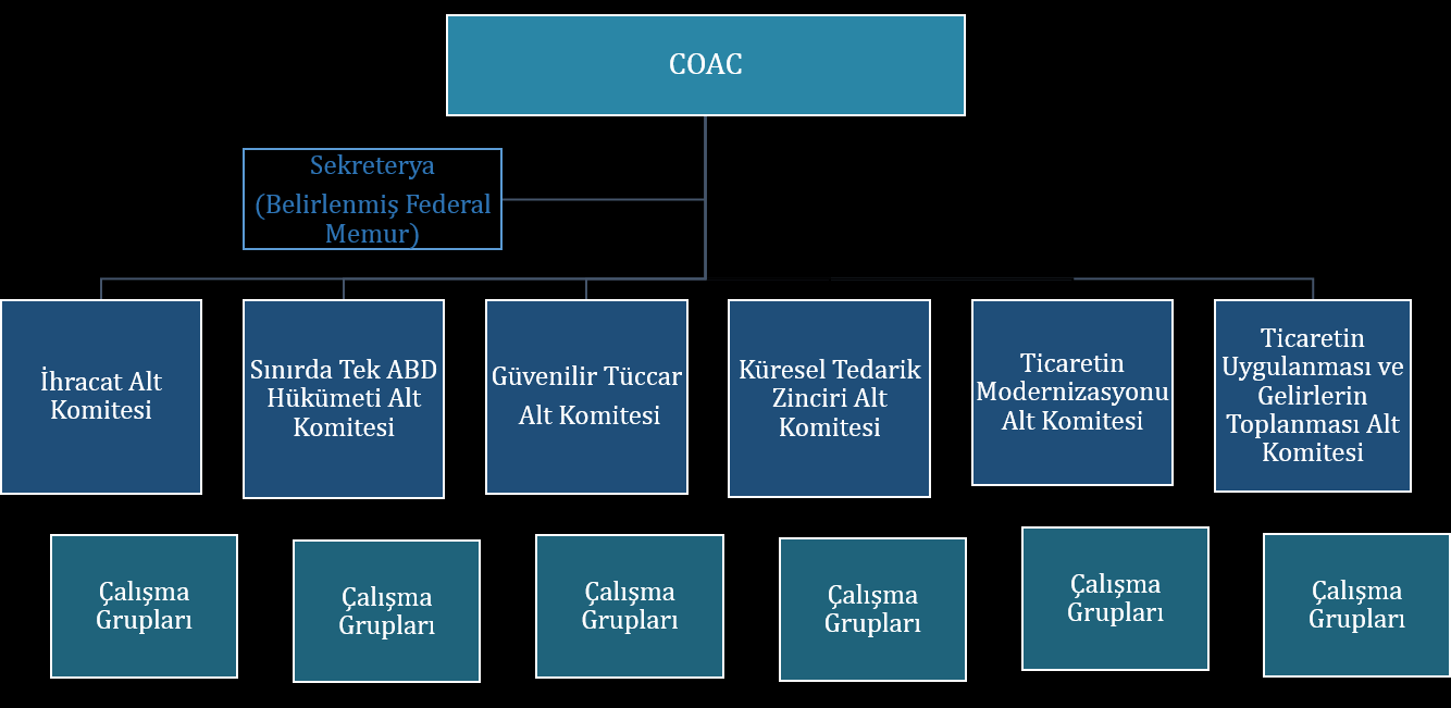 Şekil 8: COAC ın Yapısı Kaynak: Yazar tarafından oluşturulmuştur BIEC: İhracat ve ithalat sürecinde görev alan veya çeşitli kontrollerden sorumlu olan kurumlar arasında koordinasyonun sağlanmasından