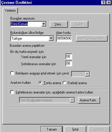 Bu pencerede görüldüğü gibi bağlantı noktası ayarları ve arama ayarları